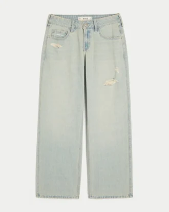 Lavt sittende, slitte, lyse, baggy jeans