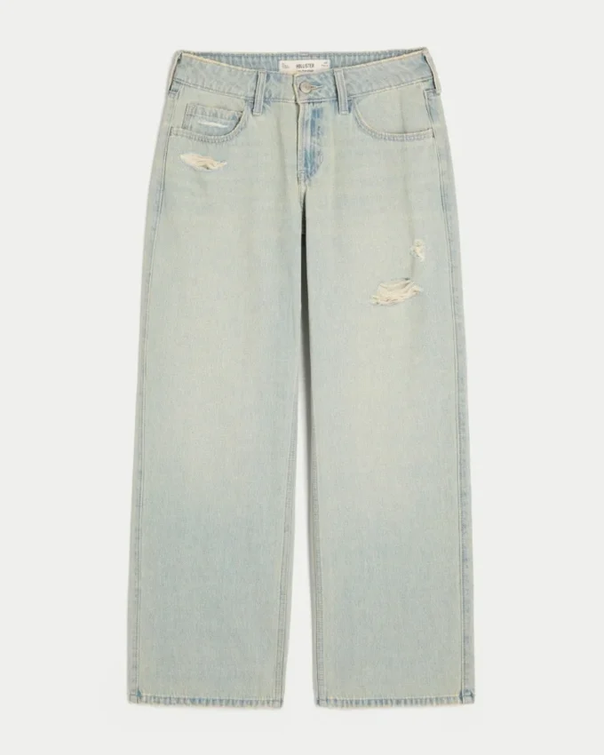 Lavt sittende, slitte, lyse, baggy jeans