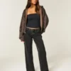 Lavt sittende, vasket, svart baggy jeans