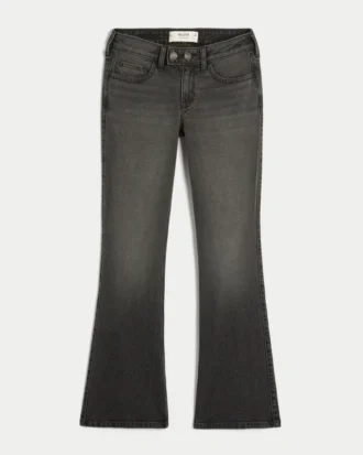 Lavt sittende, vasket svart bootcut-jeans