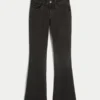 Lavt sittende, vasket svart bootcut-jeans