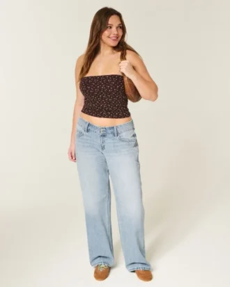 Lavt sittende Y2K-baggyjeans i lys vask
