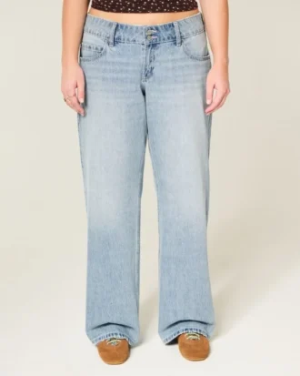 Lavt sittende Y2K-baggyjeans i lys vask