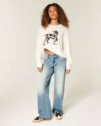 Lavt sittende Y2K-jeans med medium vask og baggy passform