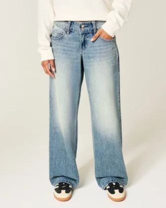 Lavt sittende Y2K-jeans med medium vask og baggy passform