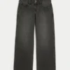 Lavt sittende Y2K-vaskede, svarte baggy jeans