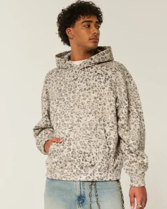 Leopardmønstret baggy hoodie med snøring