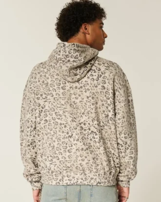 Leopardmønstret baggy hoodie med snøring