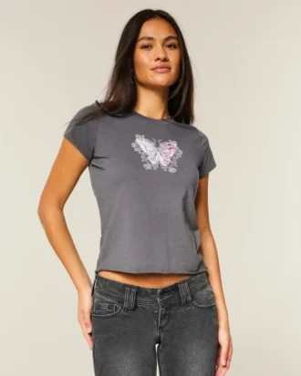 Lett Body-Skimming Butterfly Graphic Tee