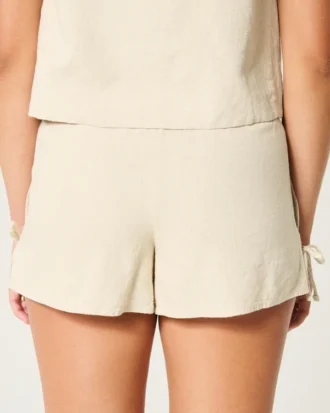 Linen-Blend Side Bow Soft Shorts