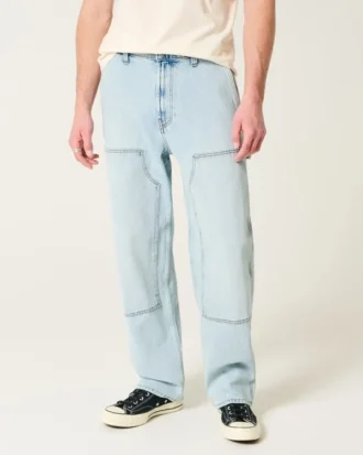 Lysvaskede, baggy Carpenter-jeans