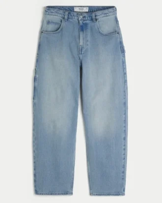 Lysvasket brodert baklomme skater baggy malerjeans