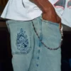 Lysvasket brodert terning Skater Baggy Jeans