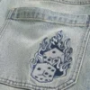 Lysvasket brodert terning Skater Baggy Jeans