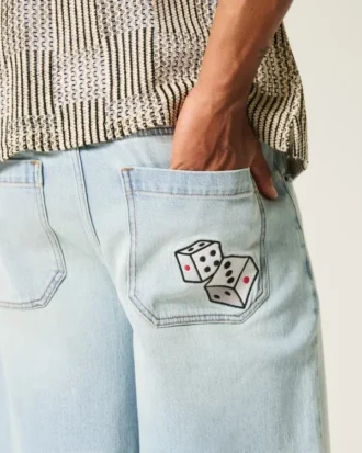 Lysvasket Dice Graphic Super Baggy Denim Shorts