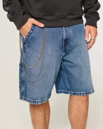 Medium Wash Baggy Denim Painter Shorts