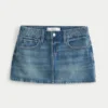 Medium Wash brodert denim miniskjørt
