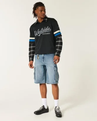 Medium Wash Super Baggy Denim Cargo Shorts