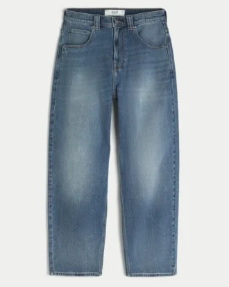 Mediumvasket brodert skaterbaggyjeans med hajmotiv