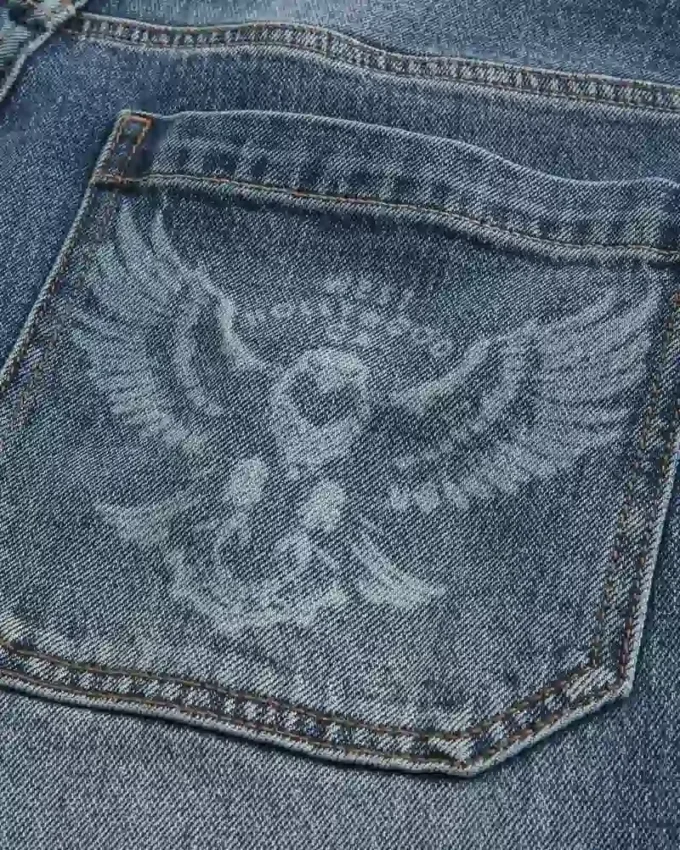 Mediumvasket Eagle Graphic Skater Baggy Jeans