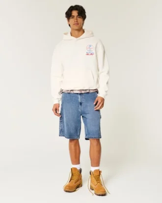 Middels vasket baggy malerjeansshorts