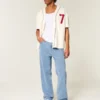 Middels vasket brodert baggy jeans