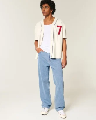 Middels vasket brodert baggy jeans
