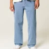 Middels vasket brodert baggy jeans