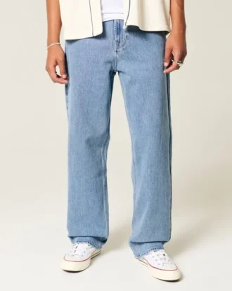 Middels vasket brodert baggy jeans
