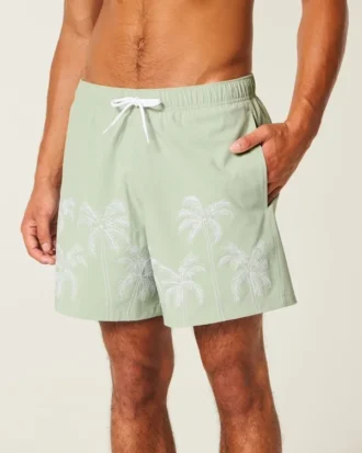 Midt på låret Broderte volley-badeshorts