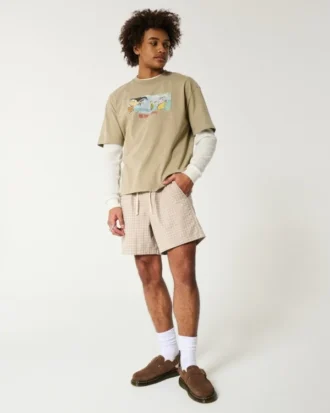 Midt på låret linblanding pull-on shorts