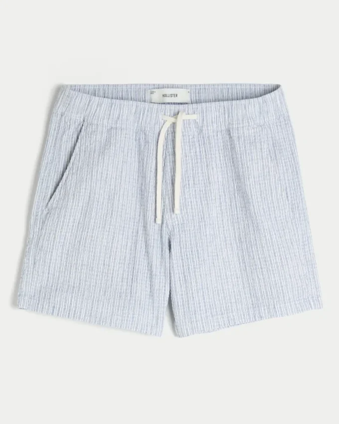 Midt på låret linblanding Seersucker shorts