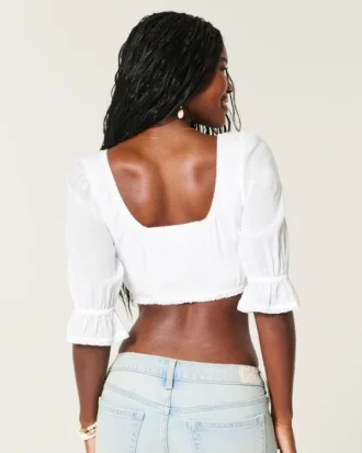 Mini-crop-top med trekvart ermer