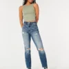 Mom-jeans med ekstra høy midje, rift og medium vask