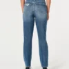 Mom-jeans med ekstra høy midje, rift og medium vask