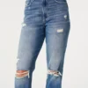 Mom-jeans med ekstra høy midje, rift og medium vask