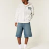 Mørkvaskede, superbaggy denimshorts under kneet