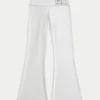Number Graphic Foldover Waist Flare Pants