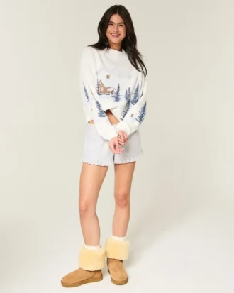 Oversized genser med høyhals og puffprint, vintergrafikk Oversized genser med høyhals og puffprint, vintergrafikk