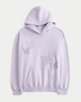 Oversized hettegenser med sommerfuglmotiv