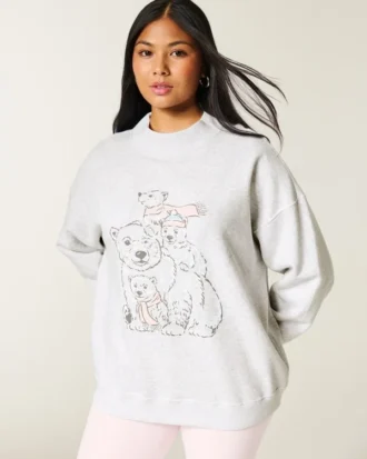 Oversized sweatshirt med høy hals og bjørnegrafikk Oversized sweatshirt med høy hals og bjørnegrafikk