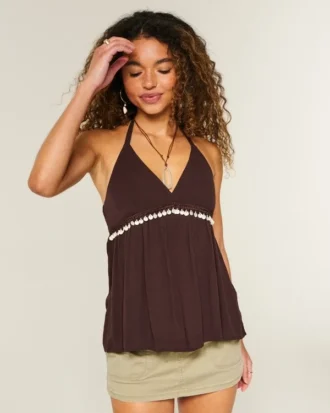 Pyntet V-hals halterneck-top