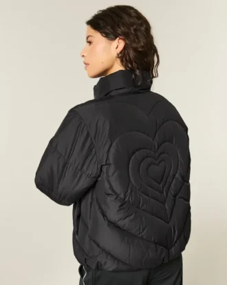 Quiltet Heart Zip-Up Puffer Jacket