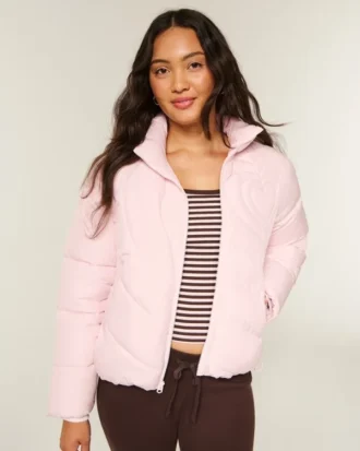 Quiltet Heart Zip-Up Puffer Jacket