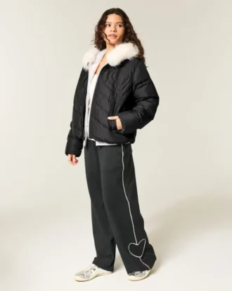 Quiltet Heart Zip-Up Puffer Jacket