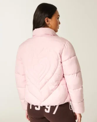 Quiltet Heart Zip-Up Puffer Jacket