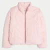 Quiltet Heart Zip-Up Puffer Jacket