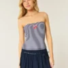 Ribbet stroppeløs brodert kirsebærfarget tube-top