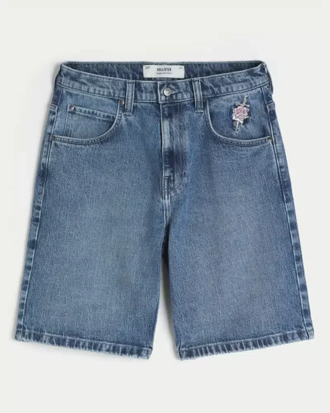 Rose Graphic Baggy Denim Shorts