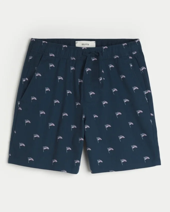 Shorts i linblanding med mønster over kneet